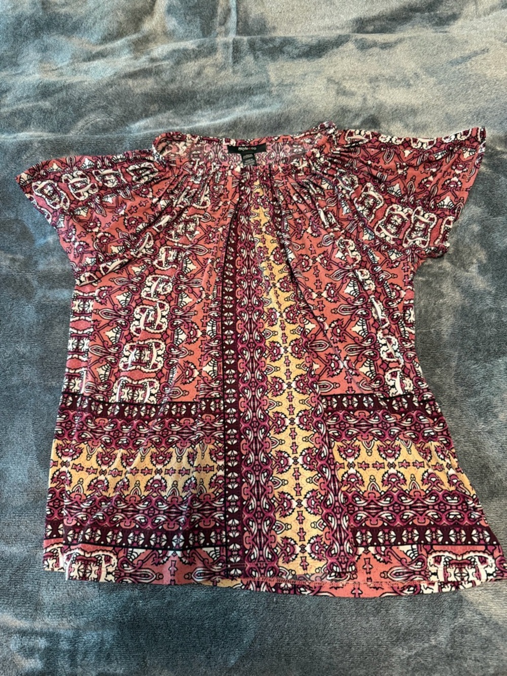 Style & Co. Purple and Cream Paisley Print Short-Sleeve Blouse